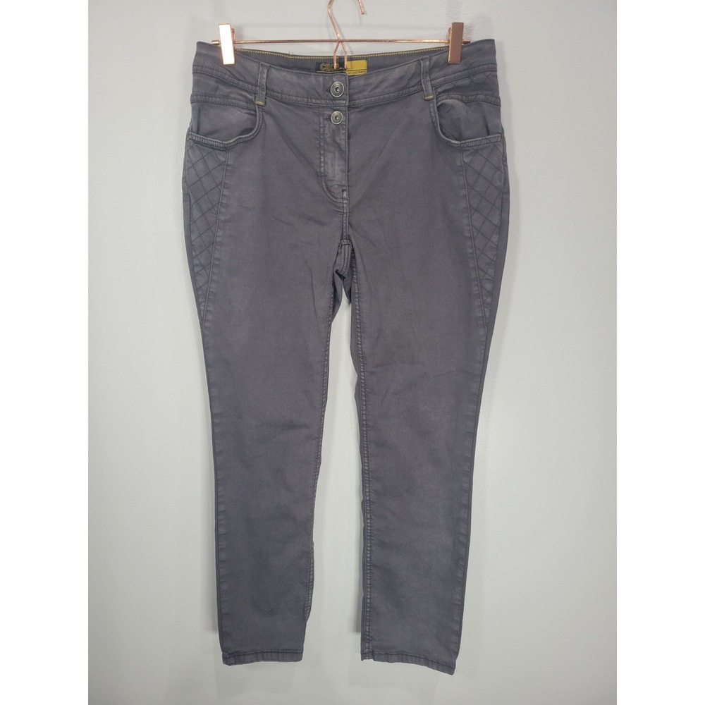 Cecil Scarlett Grey Quilted Pocket Slim Fit Pants Womens Mid Rise Trousers‎